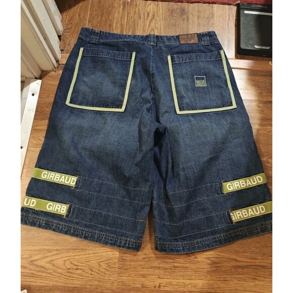 Vintage Marithe Francois Girbaud Baggy Jean Shorts Rare Green Double Strap Sz 40 - Picture 8 of 9